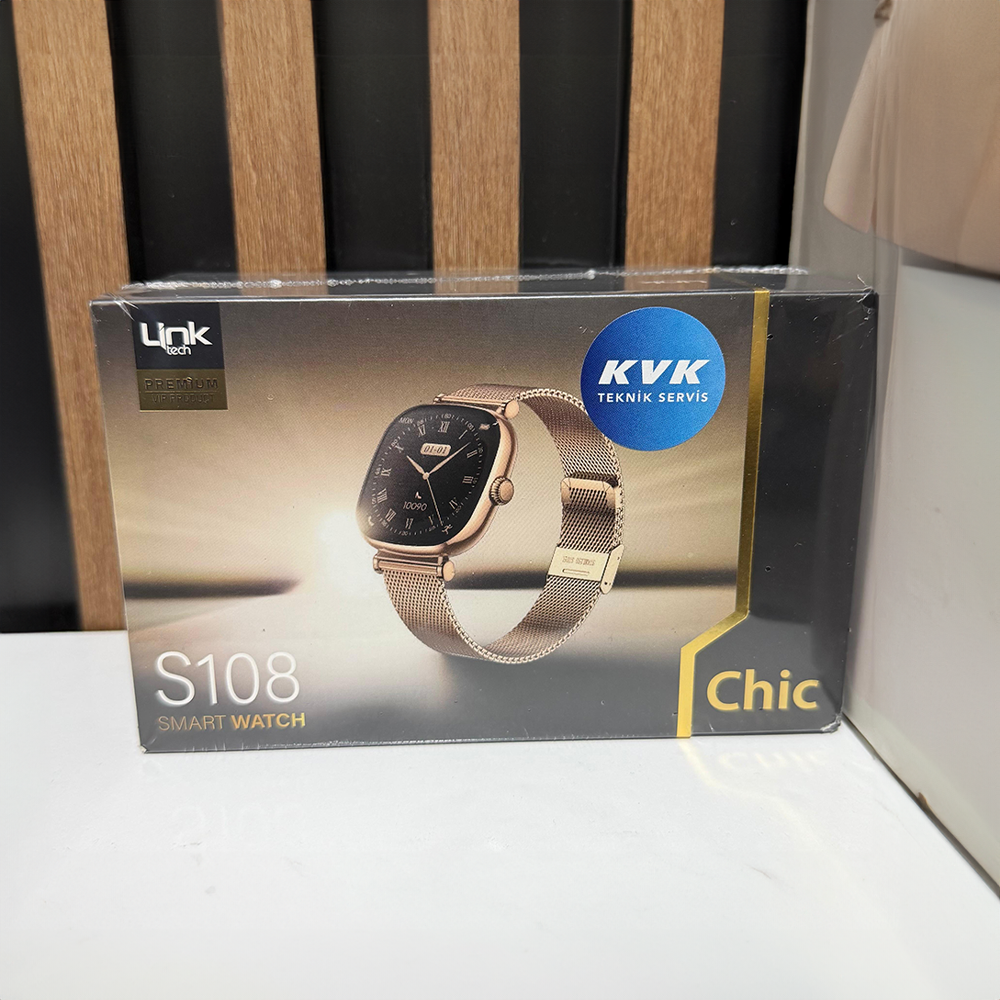 S108 Kadın Akıllı Saat Gold – Süper AMOLED, Bluetooth Arama, IP68, Stres & Kalp Takibi