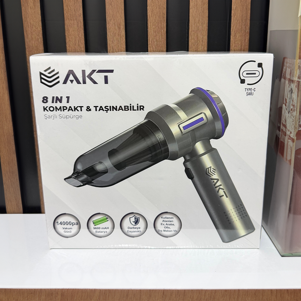 AKT Şarjlı Araç Süpürgesi – 14.000 Pa, 8’i 1 Arada, Üfleme & Vakum